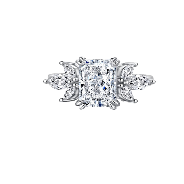 Radiant Cut Ice Flower High Carbon Diamond Simulants Ring