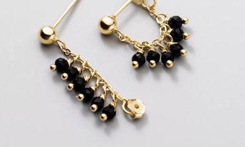 Bead Chain Tassel Studs 925 Sterling silver with 18k gold plating